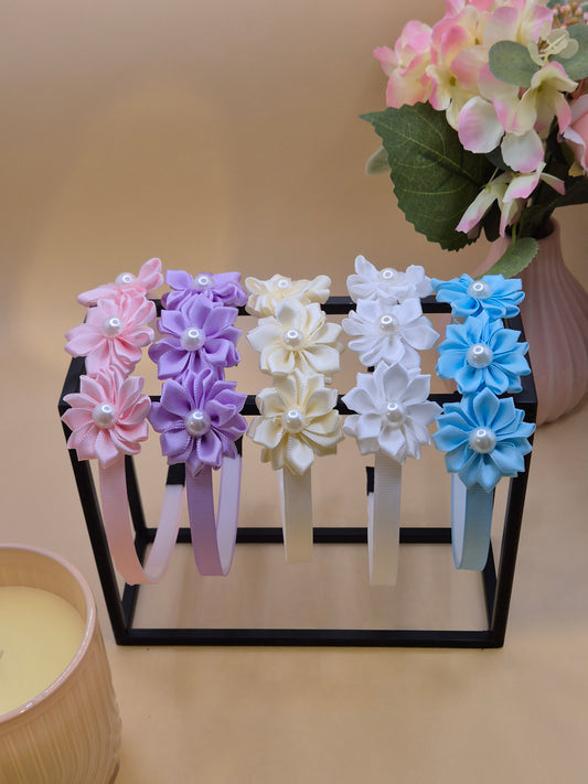 Haarreif mit 3 Blumen mit Perlen