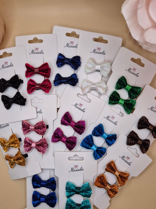 2er Set Haarspangen mit kleiner glitzer Schleife
