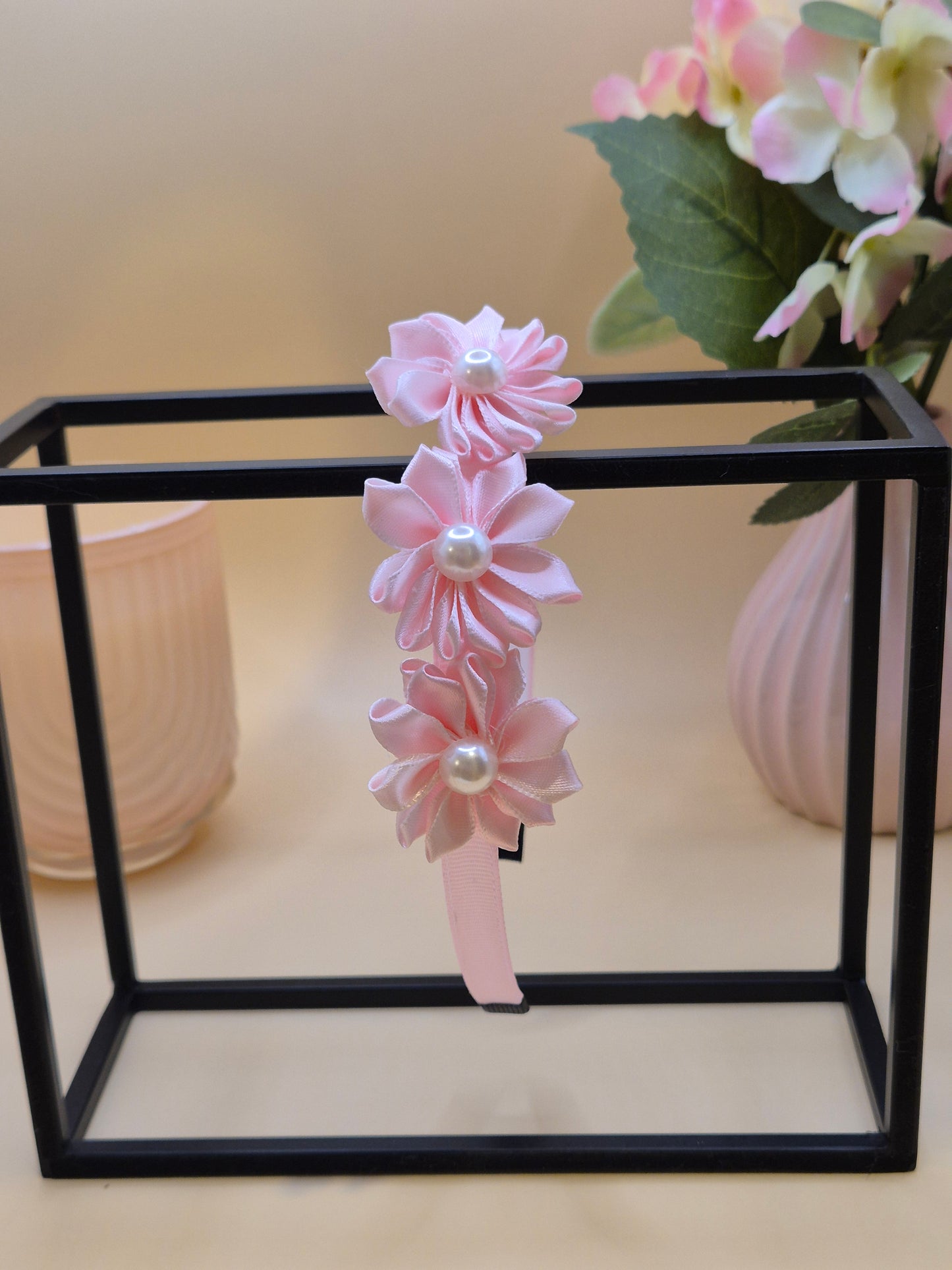 Haarreif mit 3 Blumen mit Perlen