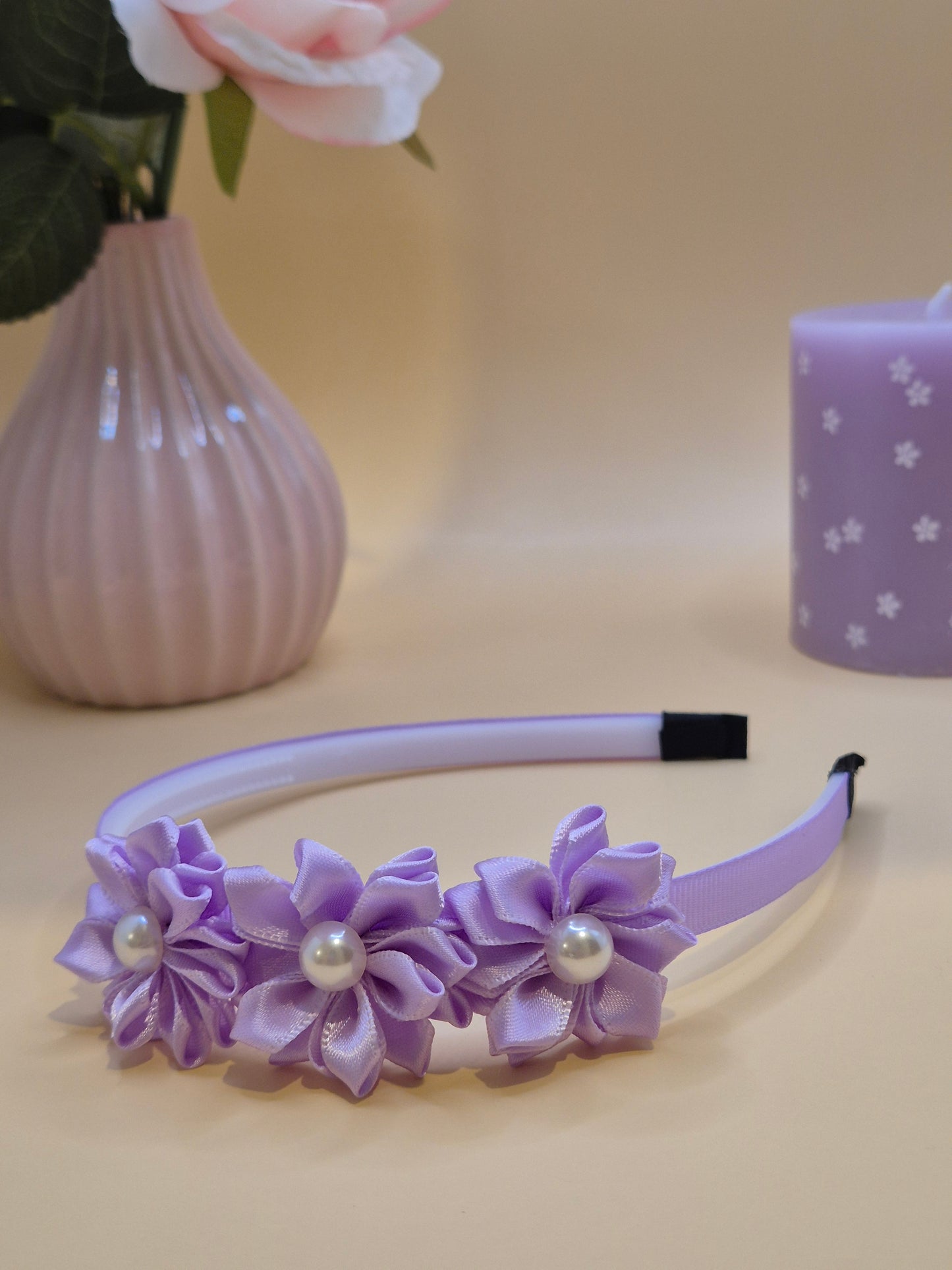 Haarreif mit 3 Blumen mit Perlen