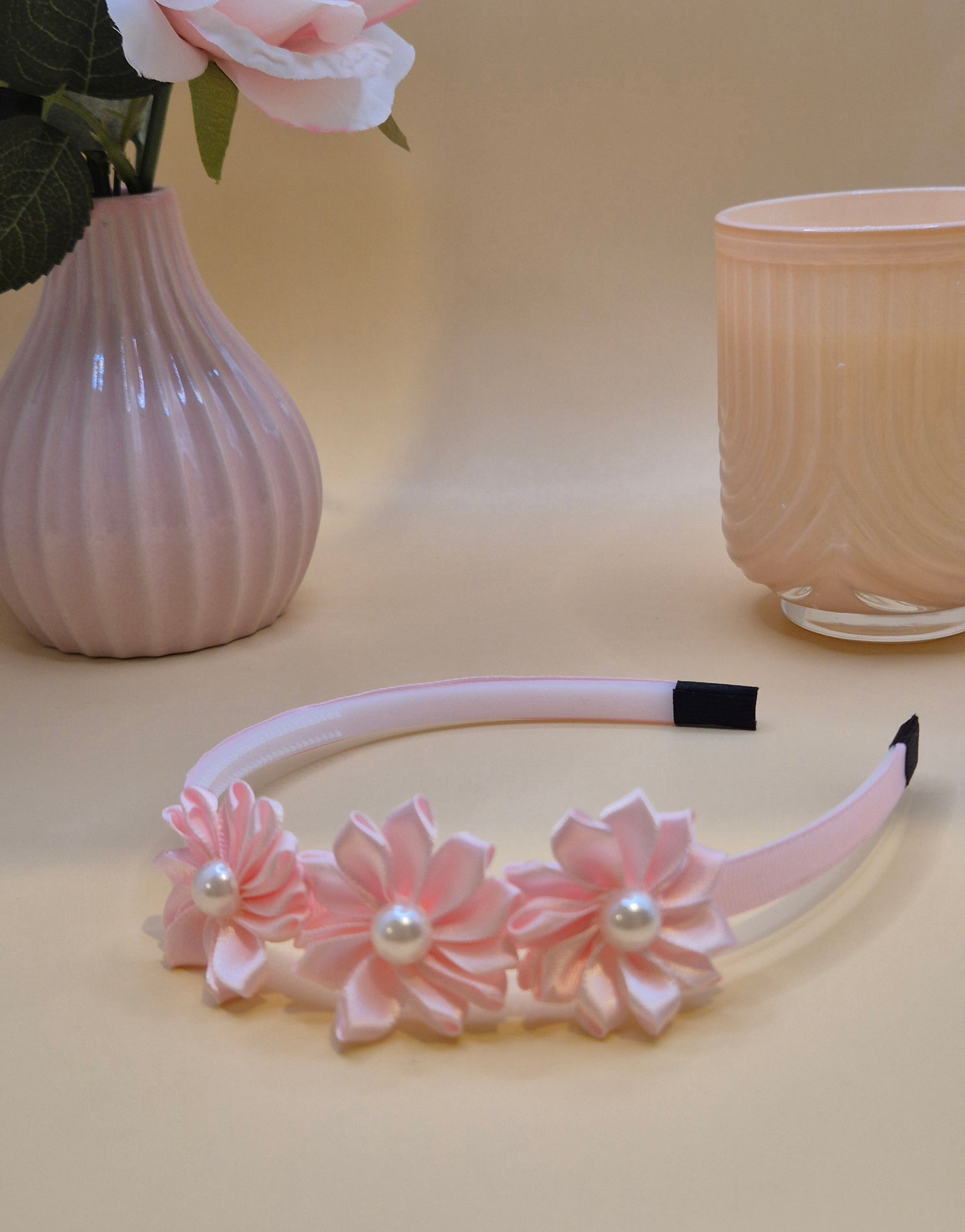 Haarreif mit 3 Blumen mit Perlen