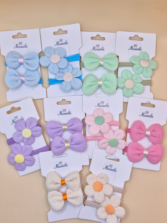 2er Set Haargummis mit Blume oder Schleife