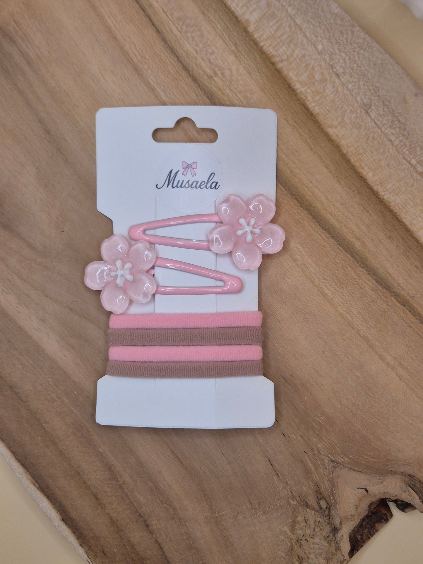 Haarspange mit Rosa Blume und Haargummis Set