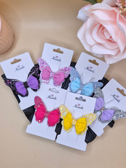 Haarspange mit großem Schmetterling Pailletten und Perlen