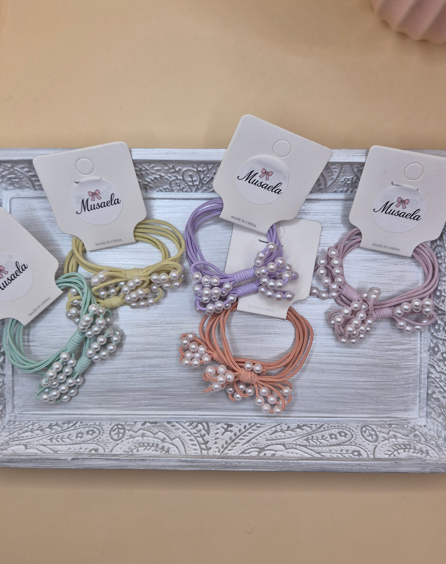 2er Set Haargummis mit Perlen