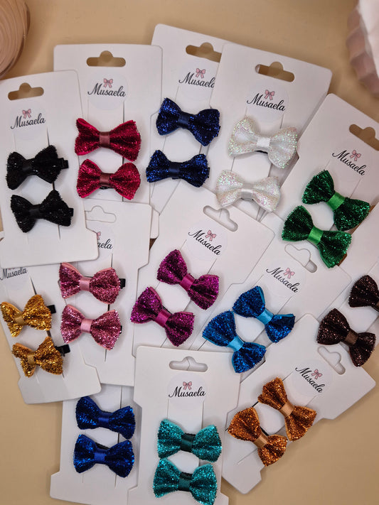 2er Set Haarspangen mit kleiner glitzer Schleife