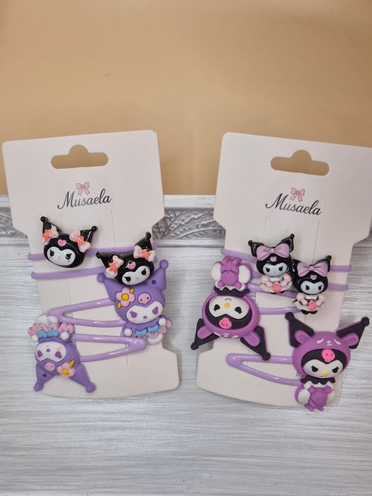 Kuromi Haarspangen & Haargummi Set