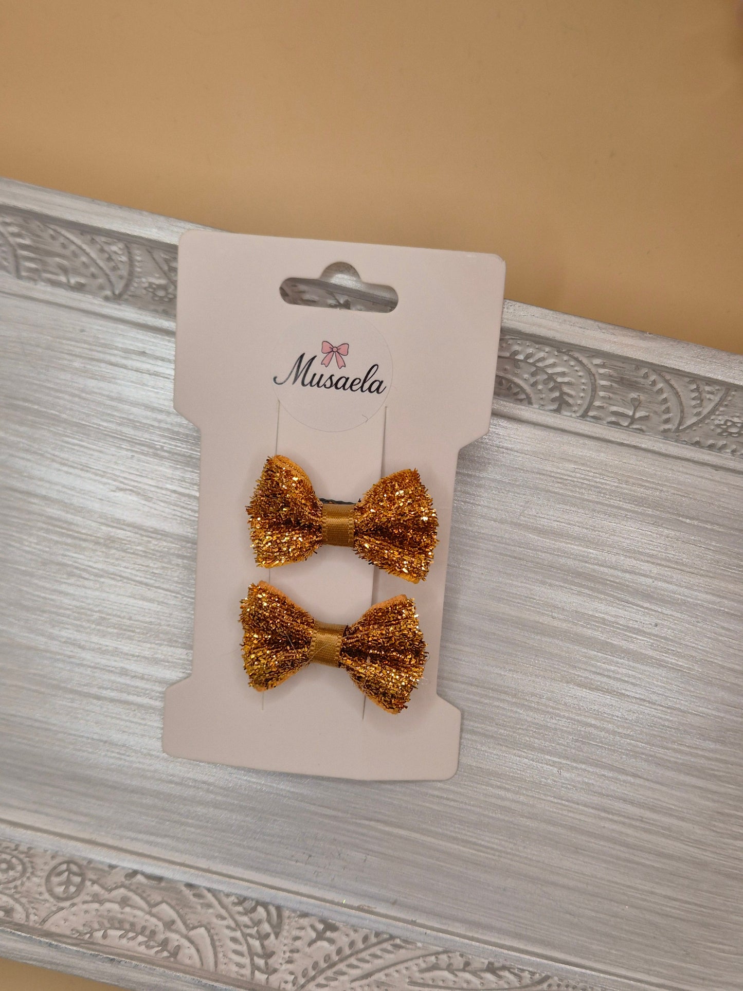 2er Set Haarspangen mit kleiner glitzer Schleife