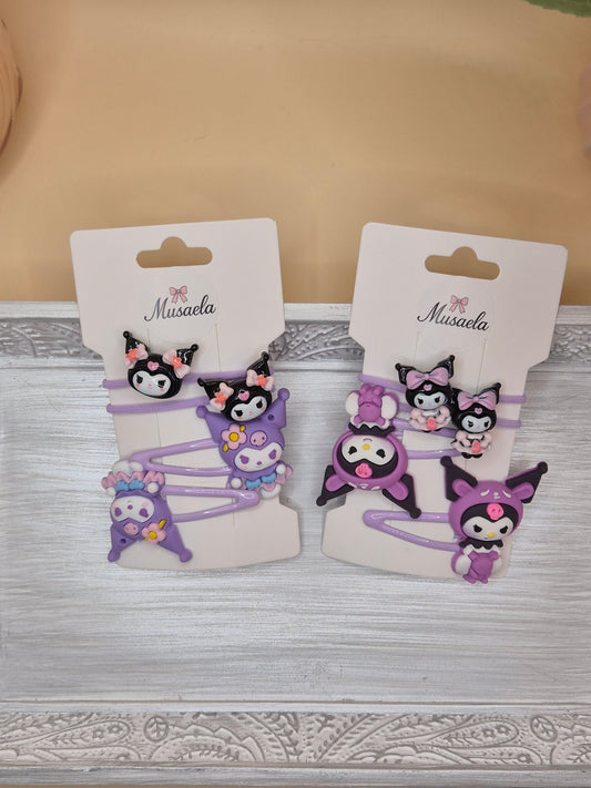 Kuromi Haarspangen & Haargummi Set