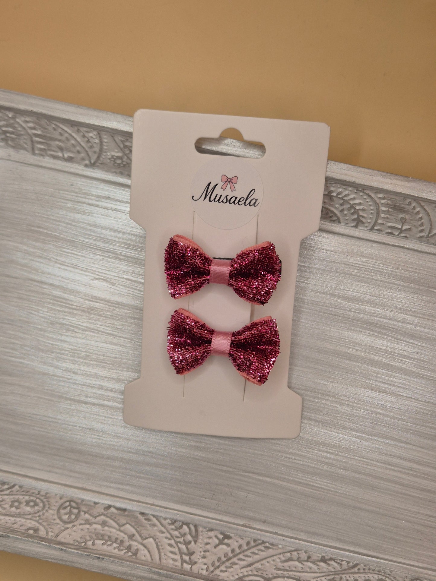 2er Set Haarspangen mit kleiner glitzer Schleife